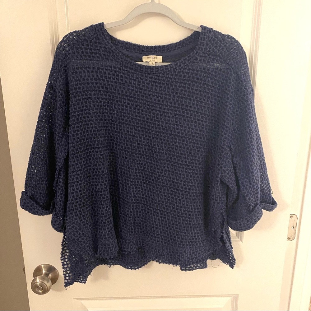 Umgee Navy Blue Waffle Knit Blouse